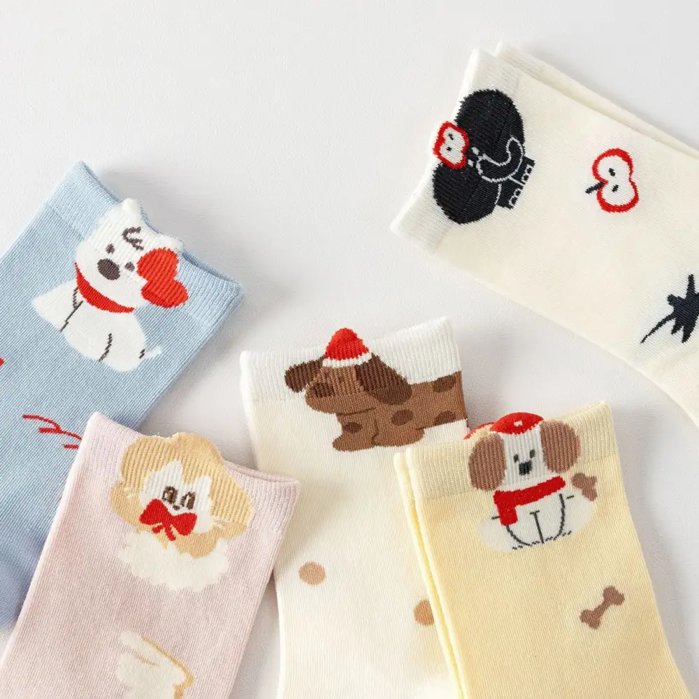 Playful Puppy Print Cotton Crew Socks