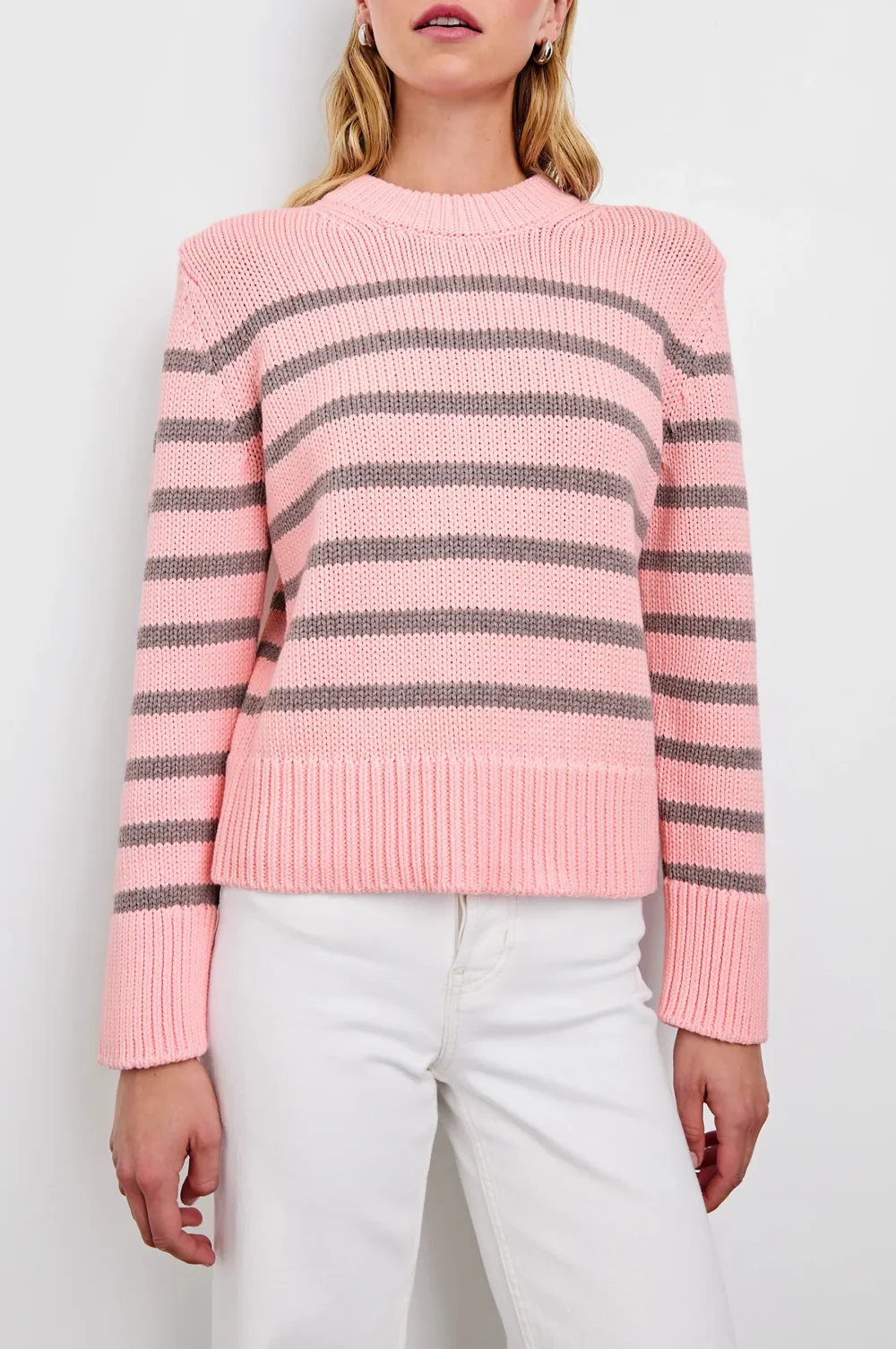 100% Pure Cotton Yarn Women's Striped Knitted Sweater