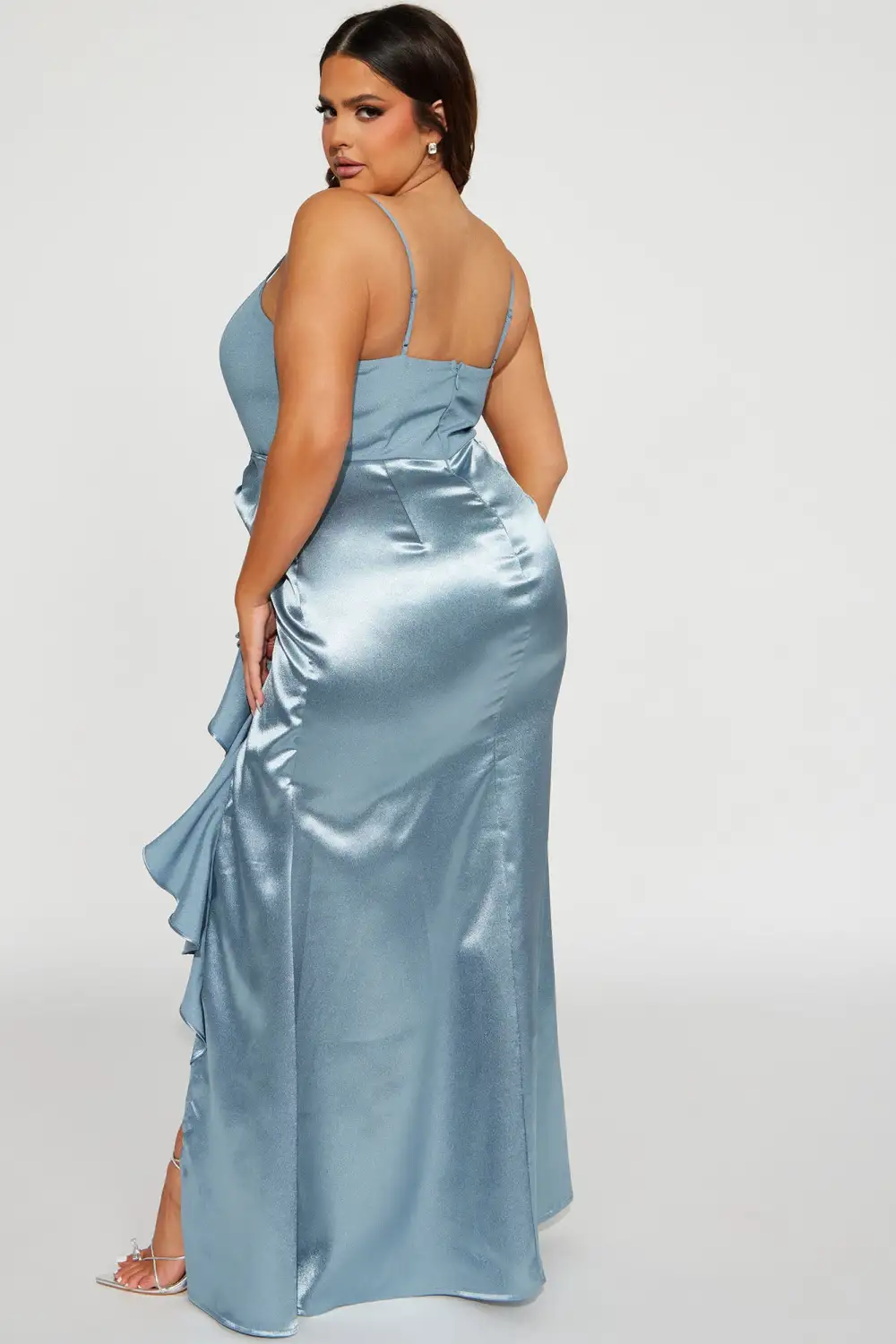 With Love Ruffle Satin Maxi Dress - Light Blue