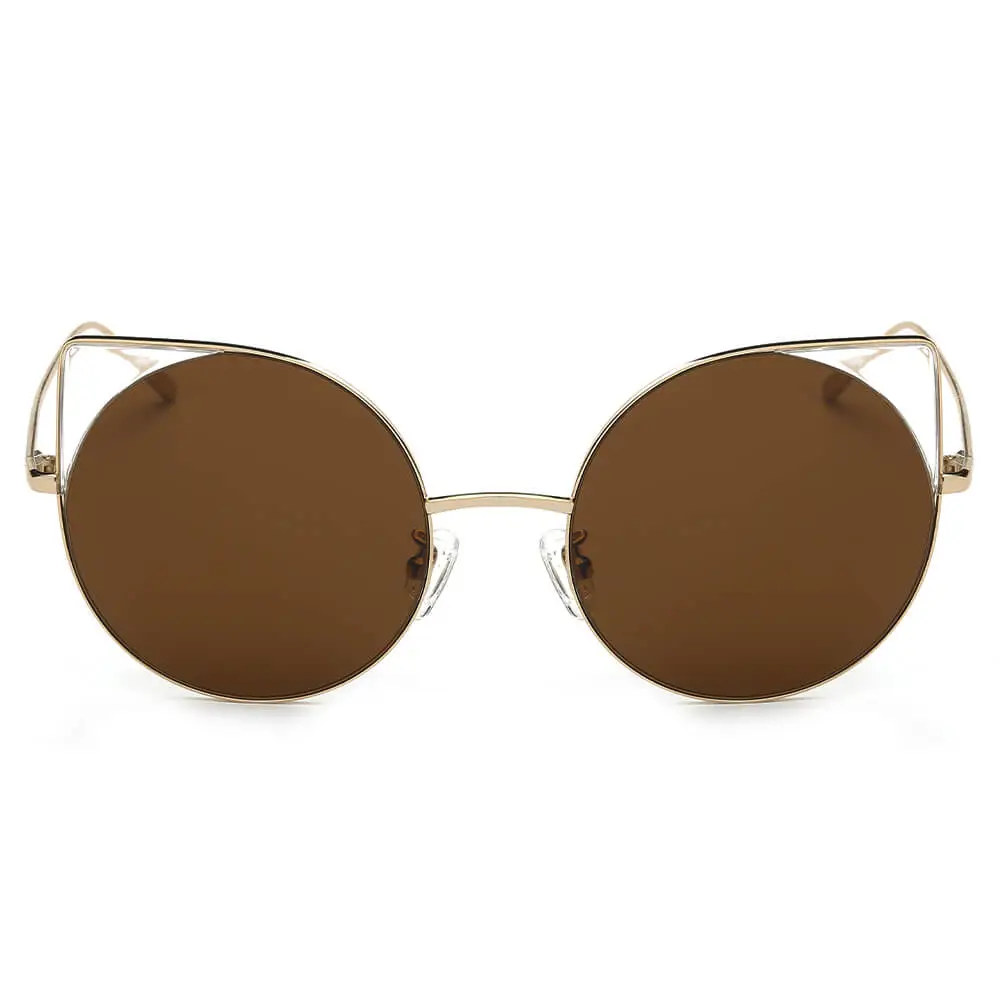 Mirrored Lens Round Cat-Eye Sunglasses