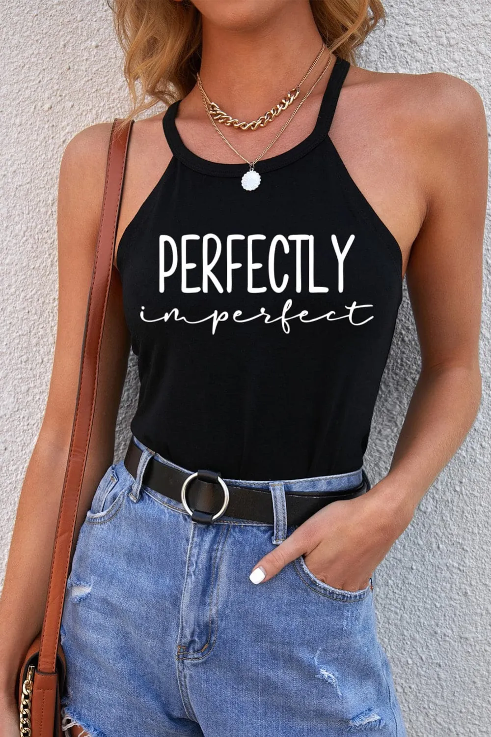 Letter Graphic Grecian Neck Tank Top
