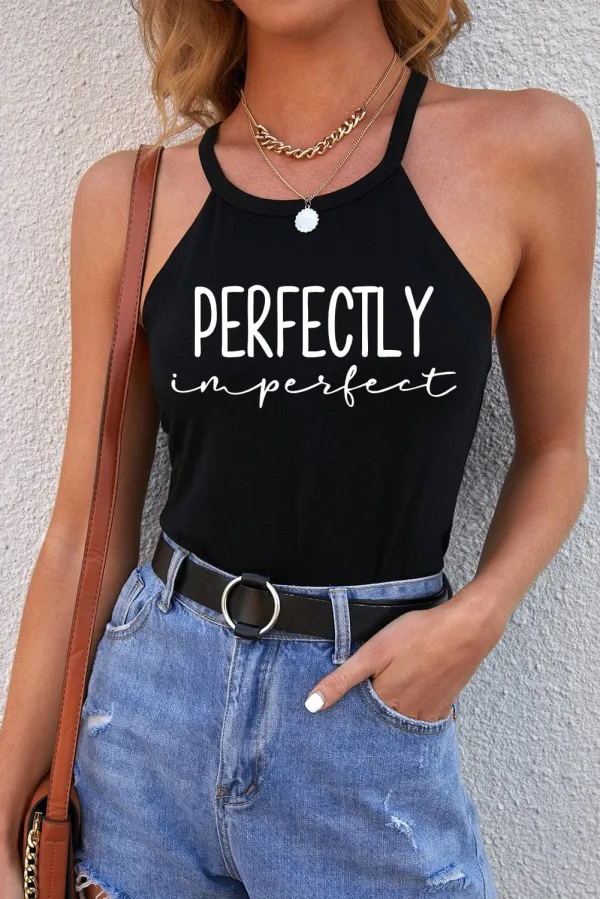 Letter Graphic Grecian Neck Tank Top
