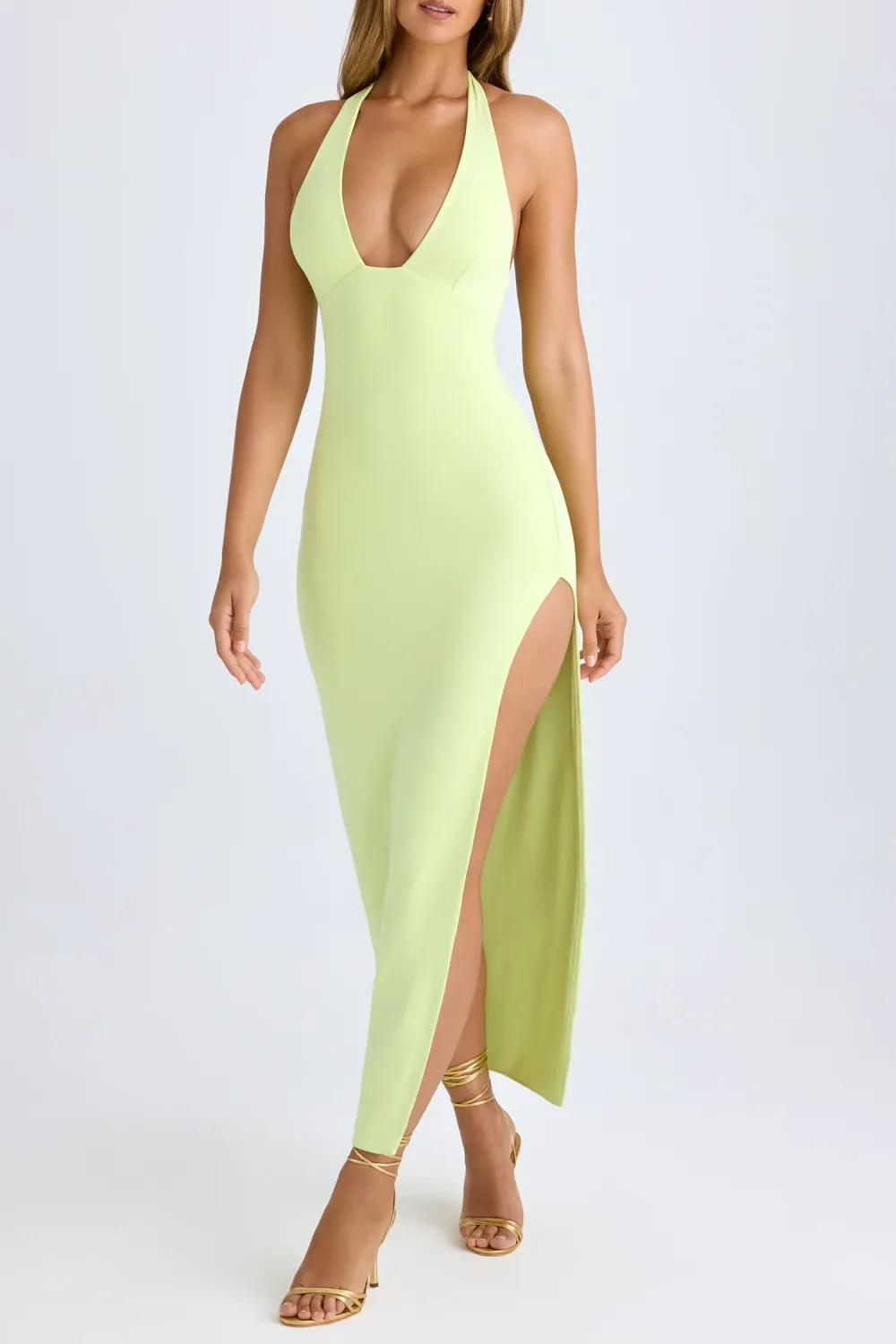 Casual Holiday Style Solid Color Halter Neck V-Neck Dress