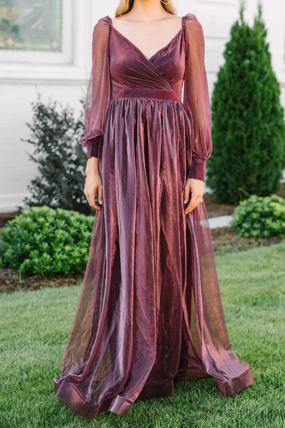 In A Fantasy World Wine Red Long Sleeve Maxi Dress