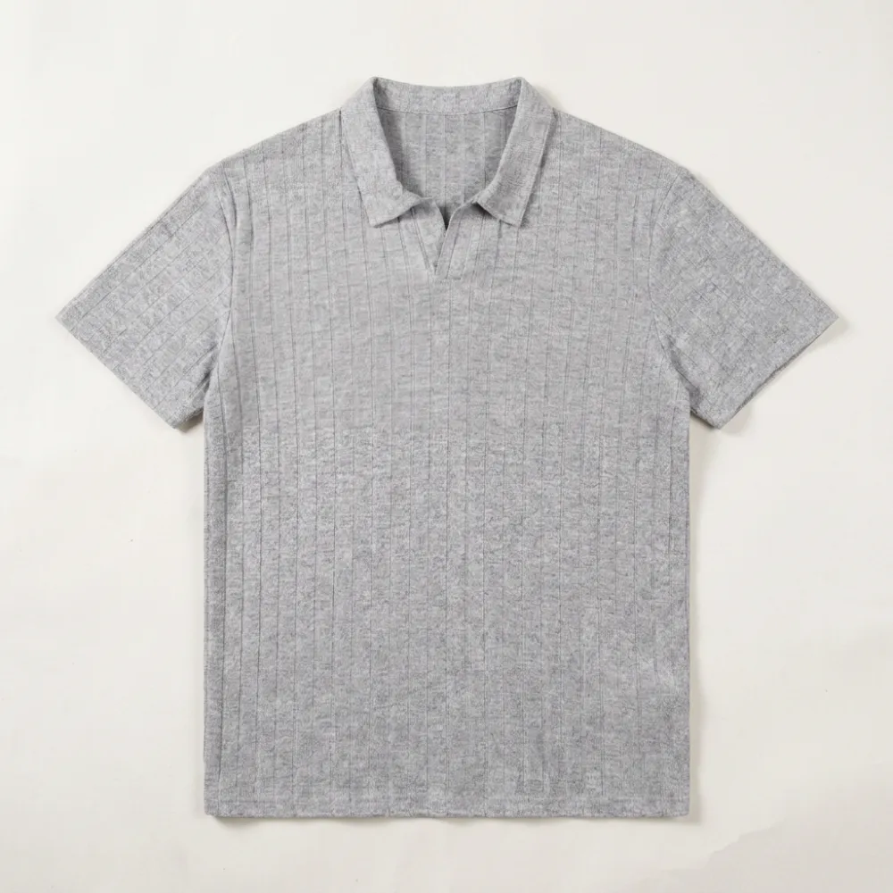 Ribbed Short Sleeve Knit Polo