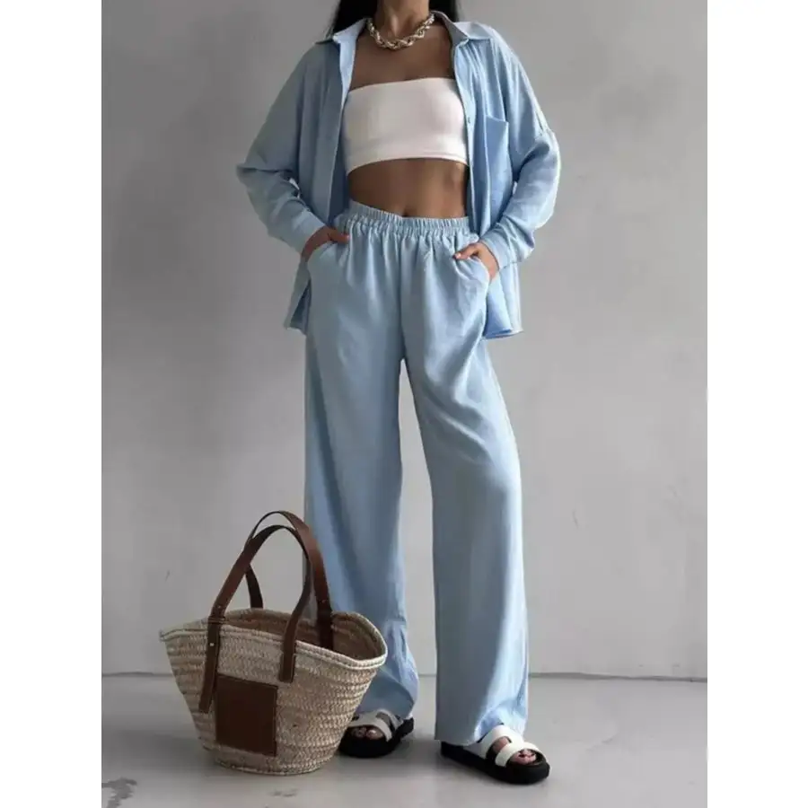 Button Up Long Sleeve Shirt and Pants Set