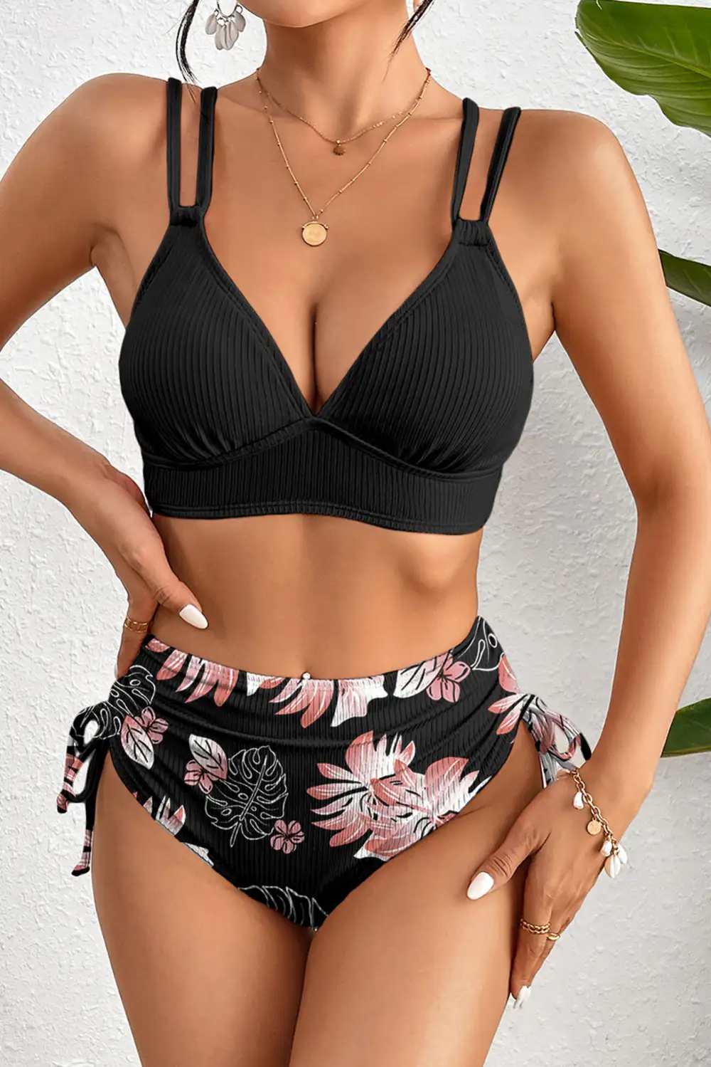 Ribbed Knit High Waist Bikini Set