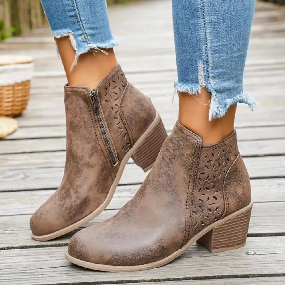 Block-Heel Ankle Boots With Cutout Detail