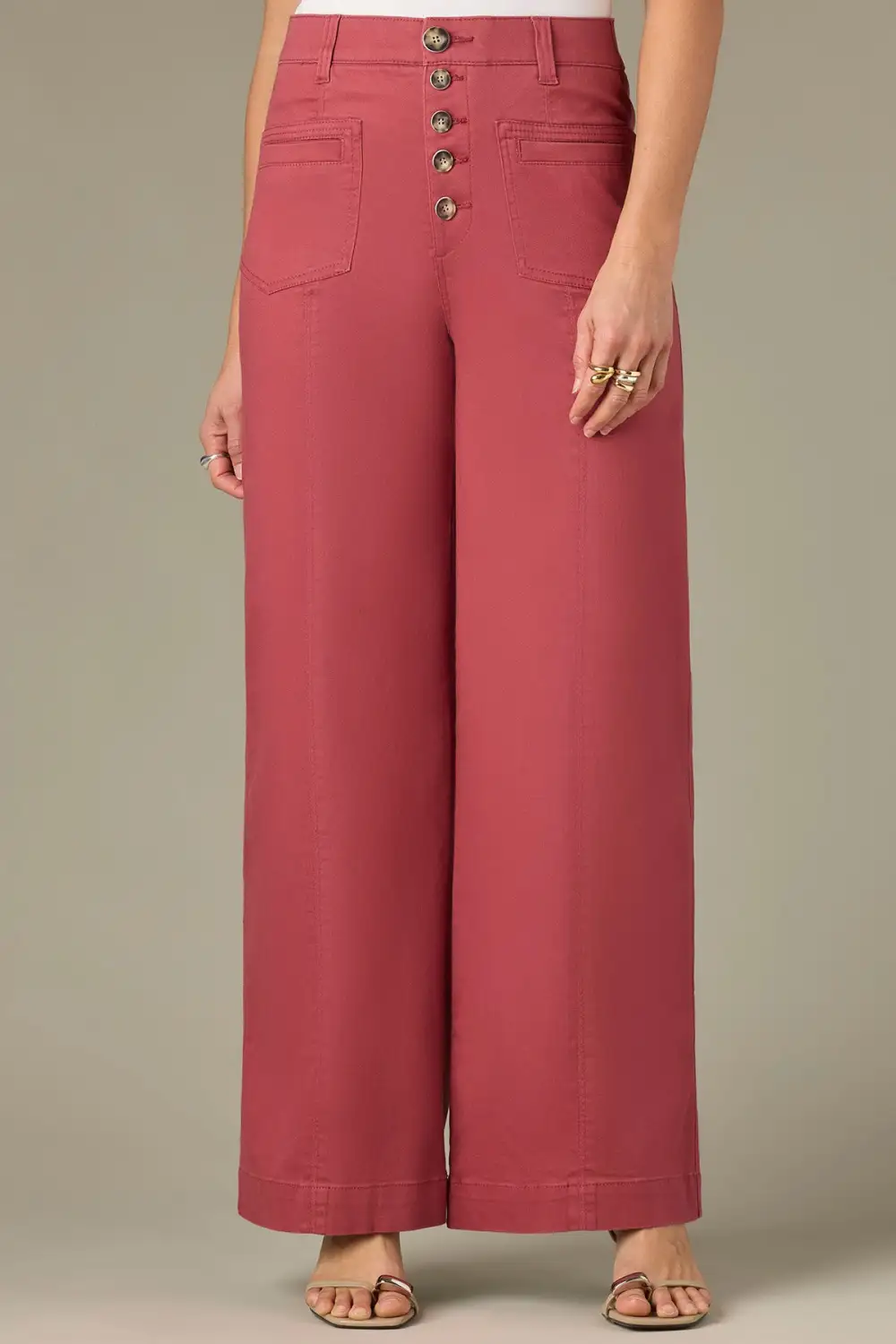 Petite Button Fly Wide Leg Pants