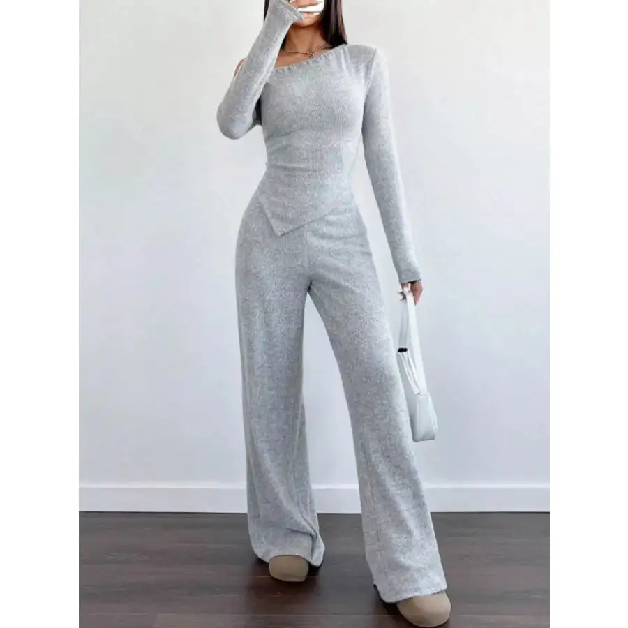 One Shoulder Long Sleeve Top and Pants Set