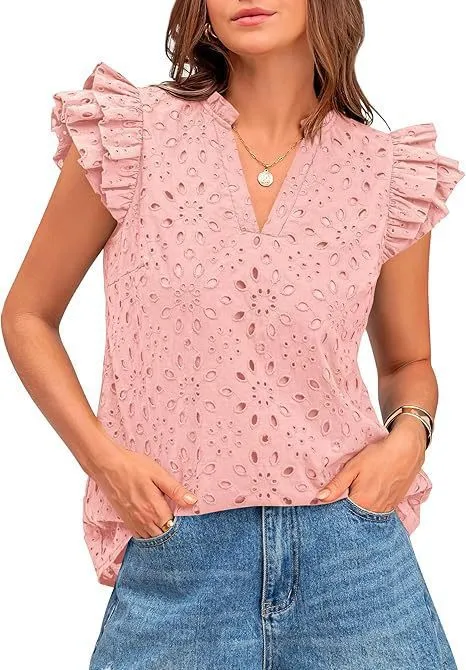 Eyelet Lace V-Neck Blouse
