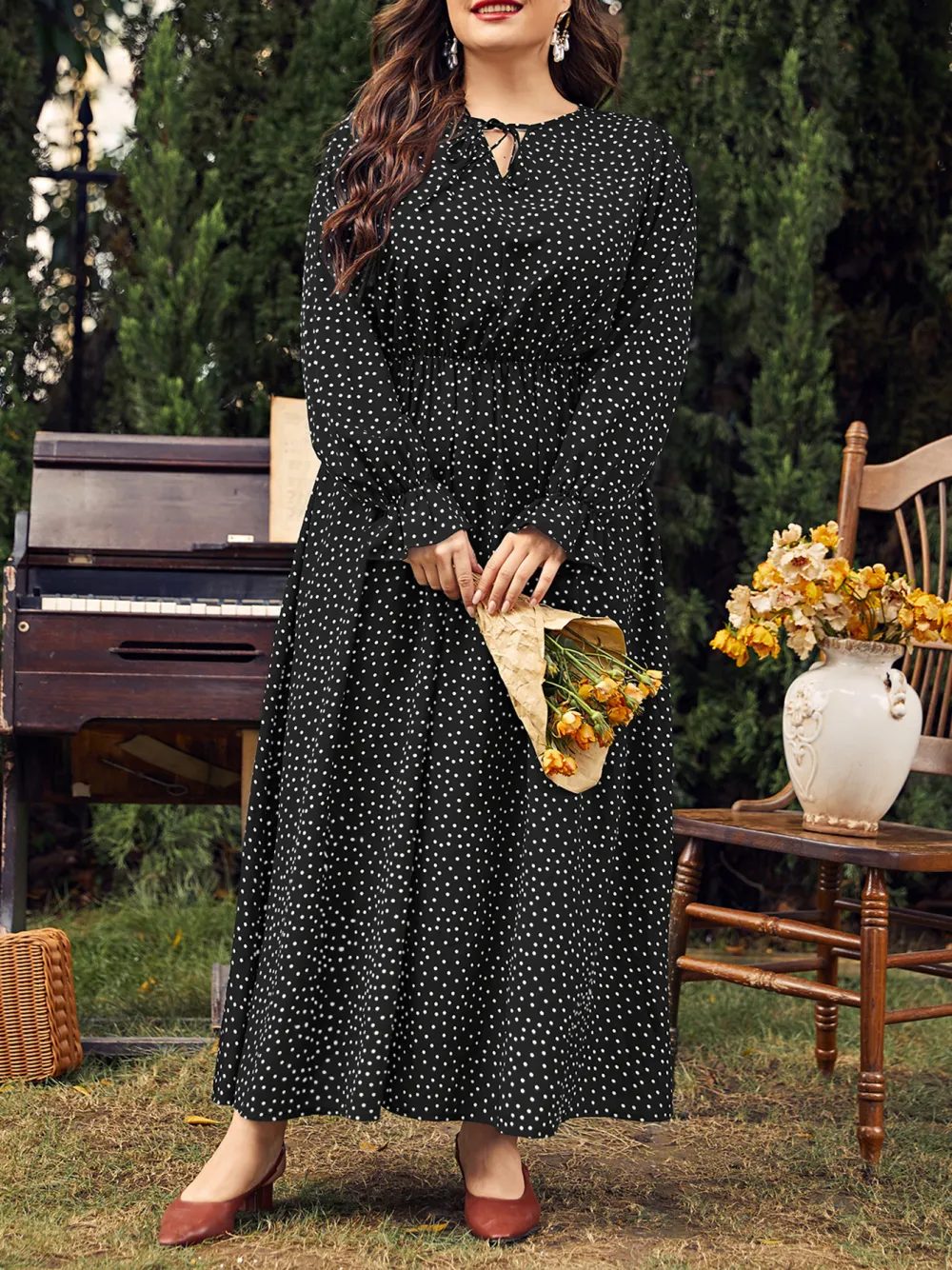 Polka Dot Loose Long Sleeve Dress