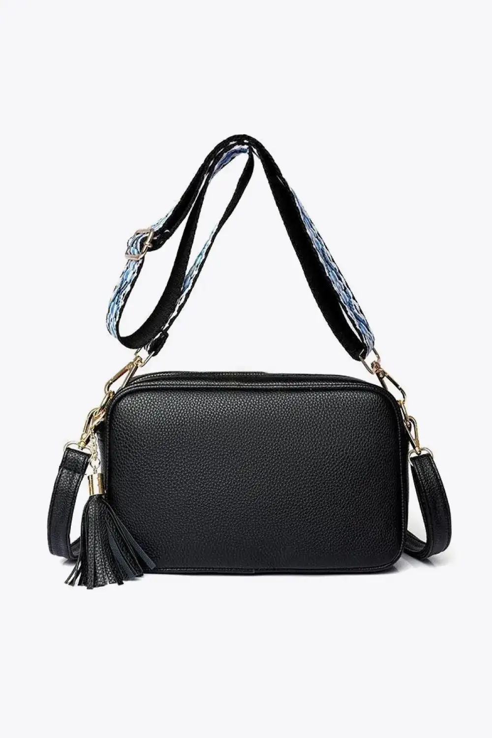 Tassel Accent Faux Leather Crossbody Bag