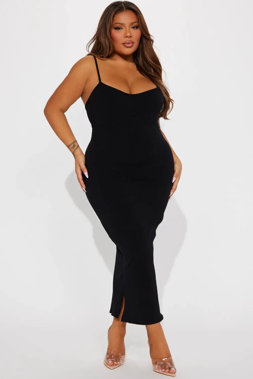 Mercedes Snatched Midi Dress - Black