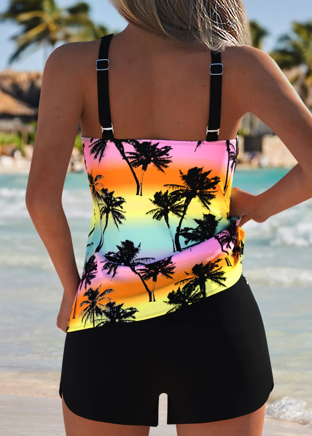 Tummy Coverage Mid Waisted Striped Navy Tankini Set