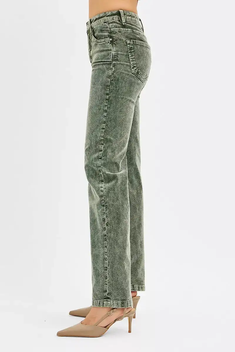 Relaxed Tummy Control Mid Rise Straight Leg Corduroy Pants