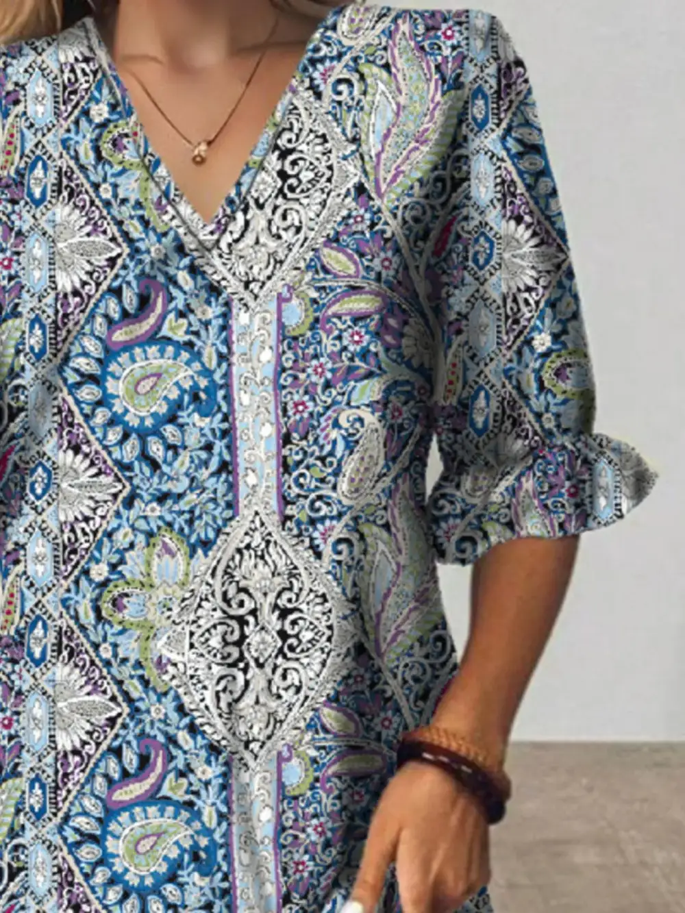 Wearable Cut Paisley Print V Neck Midi Dress