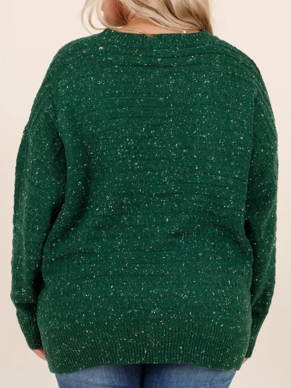 Dark Green Bright Silk Loose Knit Sweater