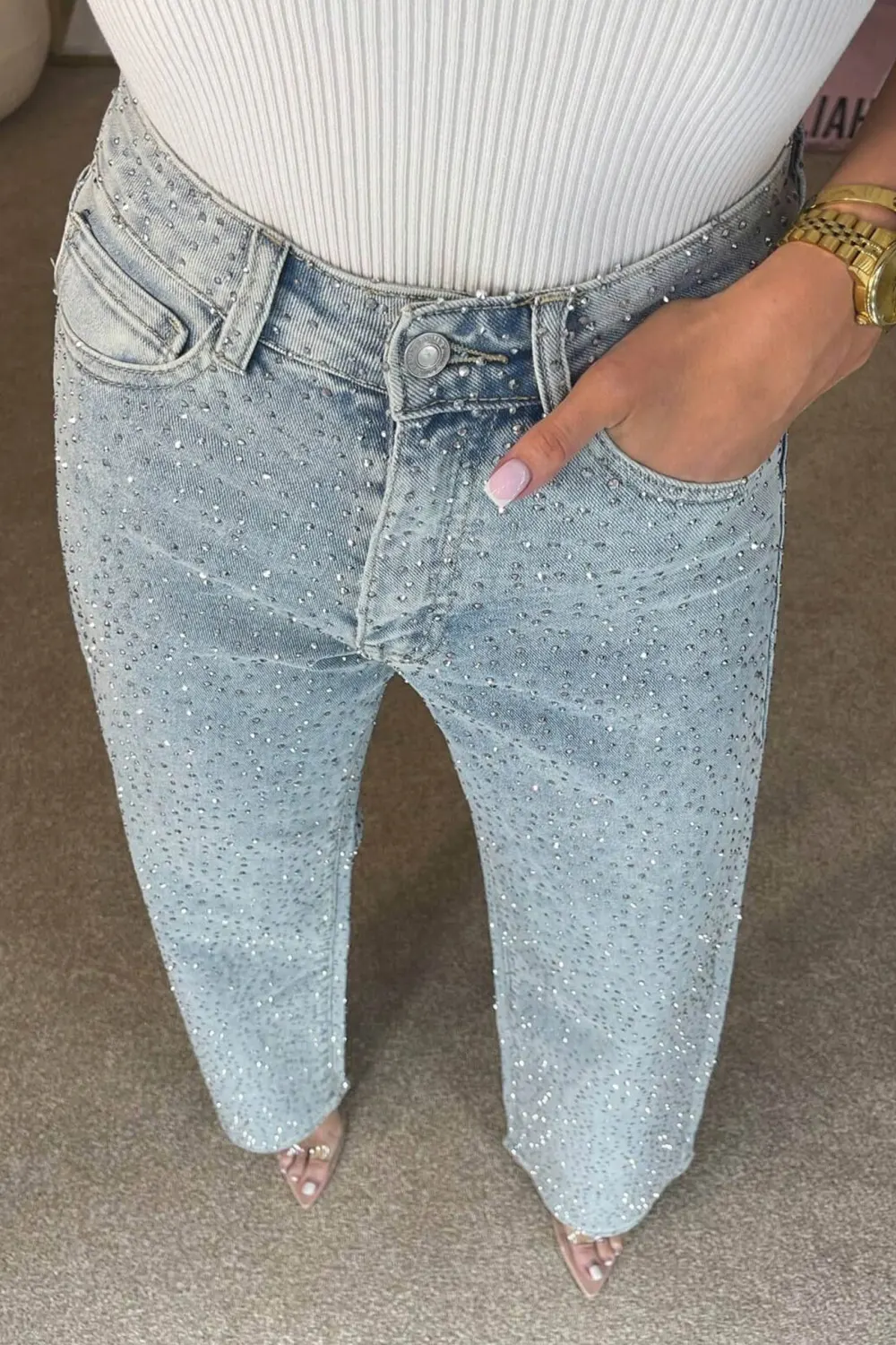 Rhinestone Straight Leg Jeans