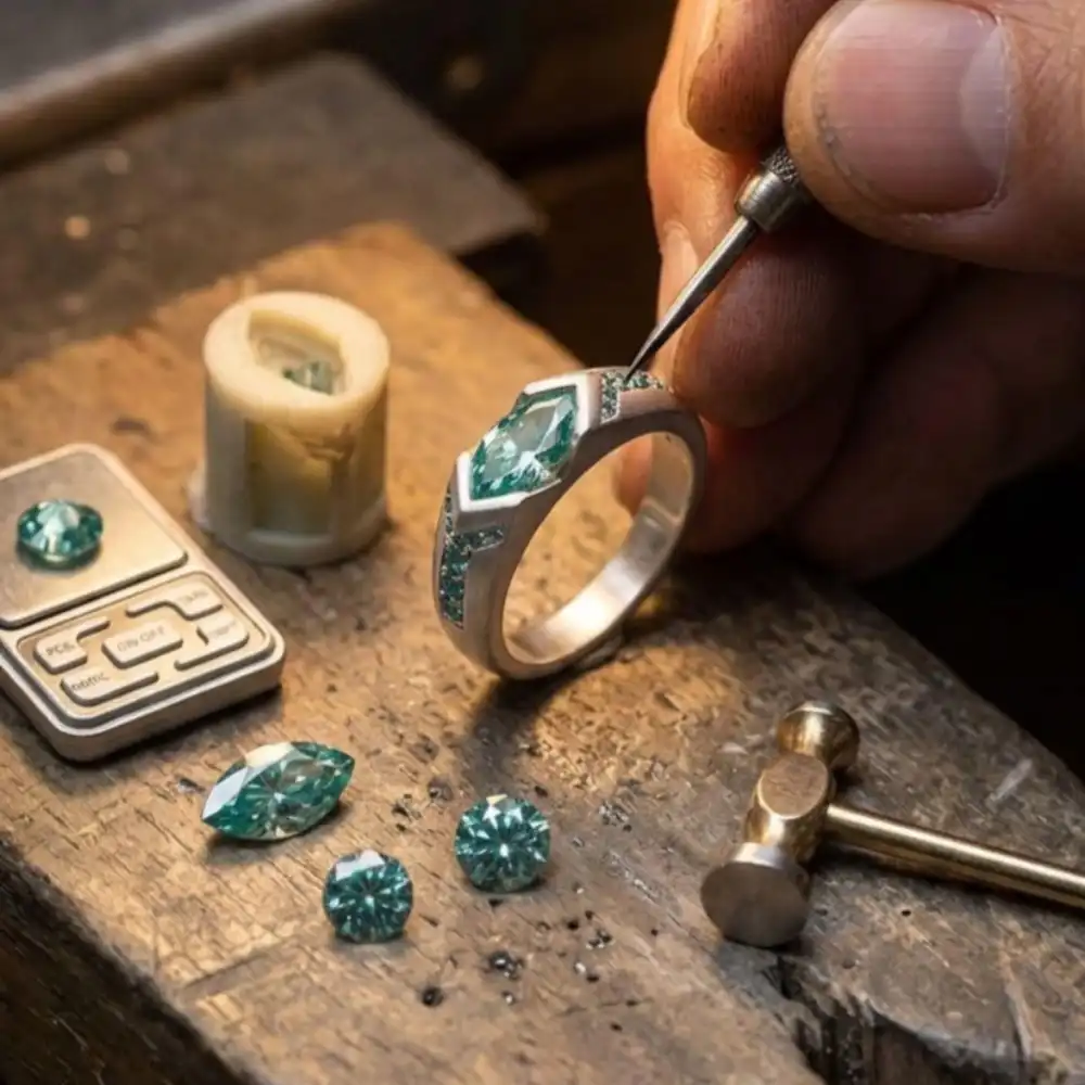 Marquise Teal Moissanite Ring
