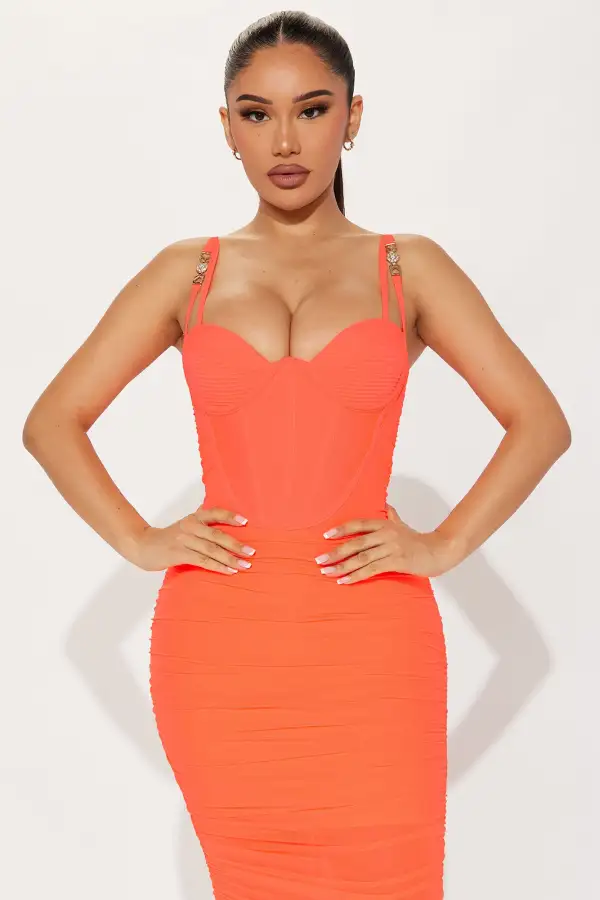 Amour Corset Midi Dress - Orange