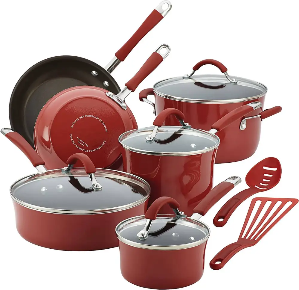 Nonstick Cookware Pots and Pans Set, 12 Piece, Cranberry Red