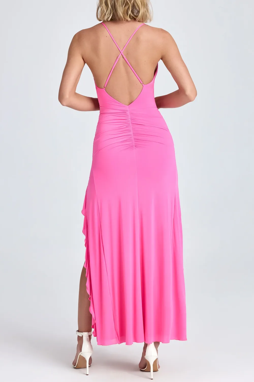 Fashionable Cute Suspender Ruffled Slit Dress
