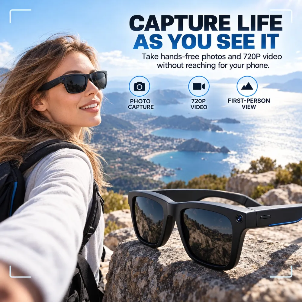 AI Smart Glasses, HD Camera, Bone Conduction Open-Ear Audio