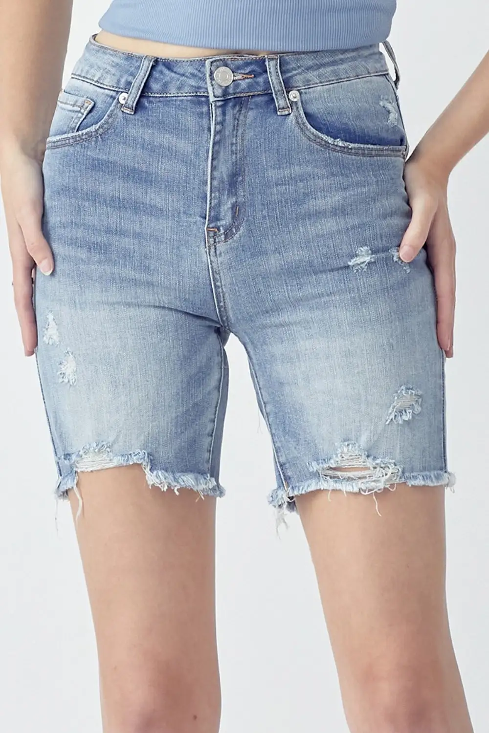 Easy Fit High Rise Distressed Hem Shorts