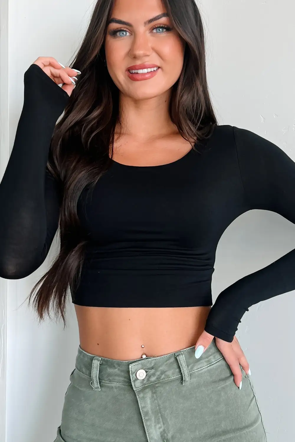 Ziva Long Sleeve Zenana Crop Top (Black)