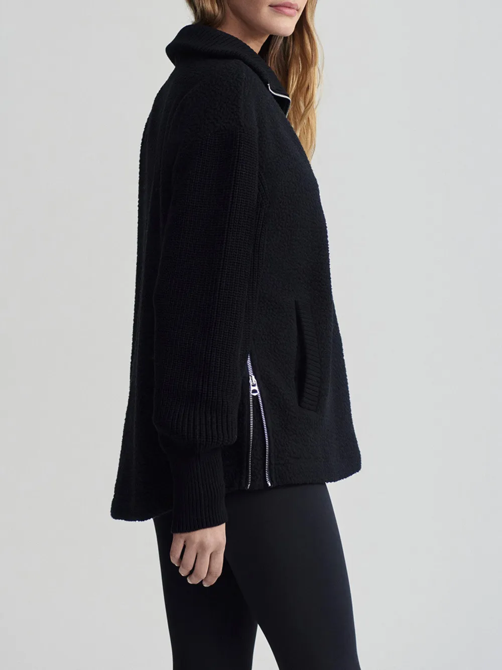 Cozy Half-Zip High-Collar Textured Sweatshirt