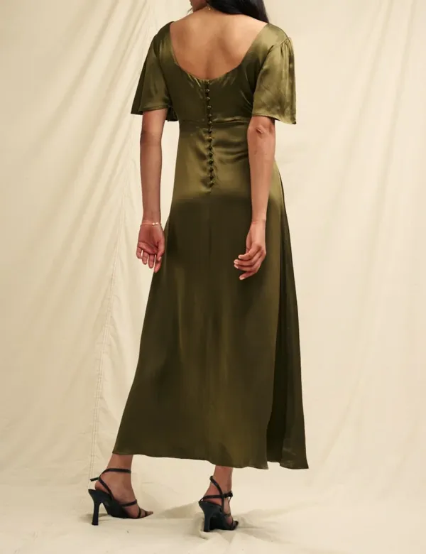 Olive Green Satin Bridesmaid Becca Midaxi Dress