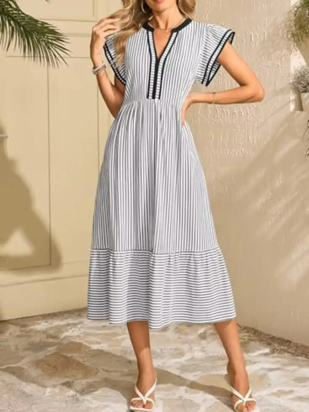 Striped Ruffle Dress Casual