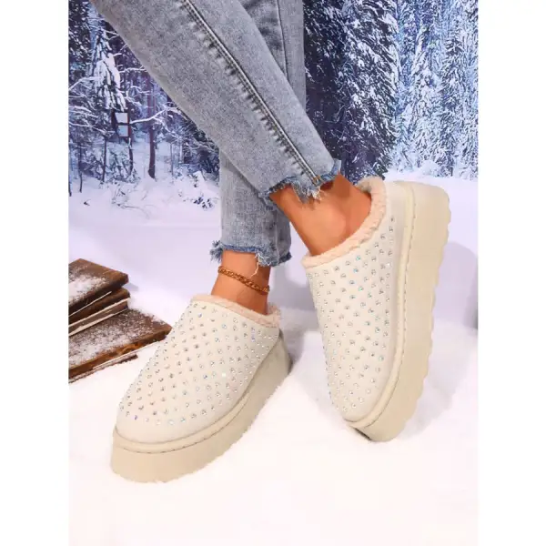 Rhinestone Round Toe Platform Slippers