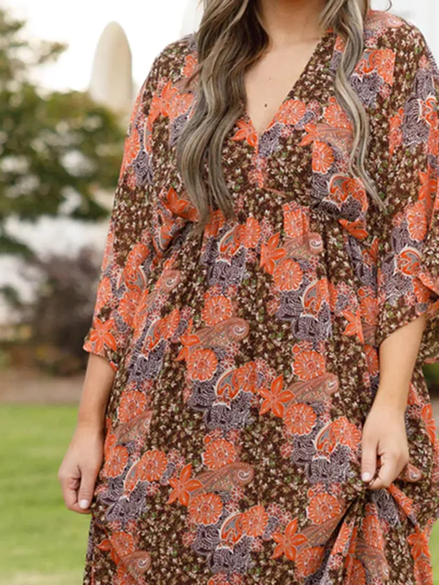 Fragmented floral pattern loose fitting long dress