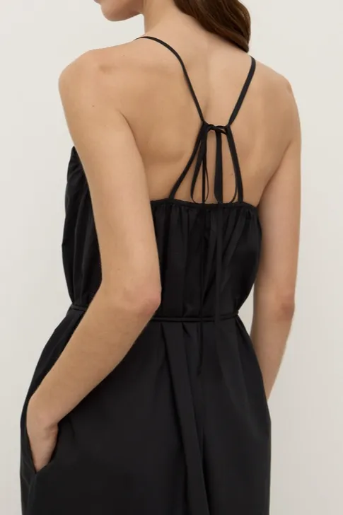 Black Tie-Back Cotton Maxi Dress