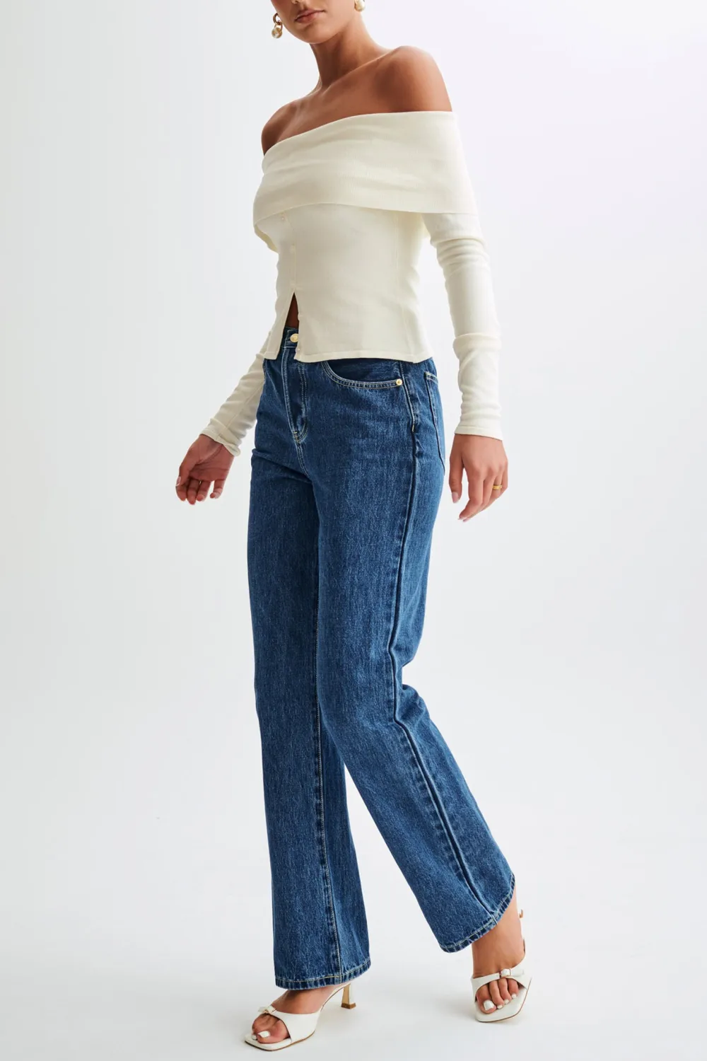 Buttoned Off Shoulder Knit Top