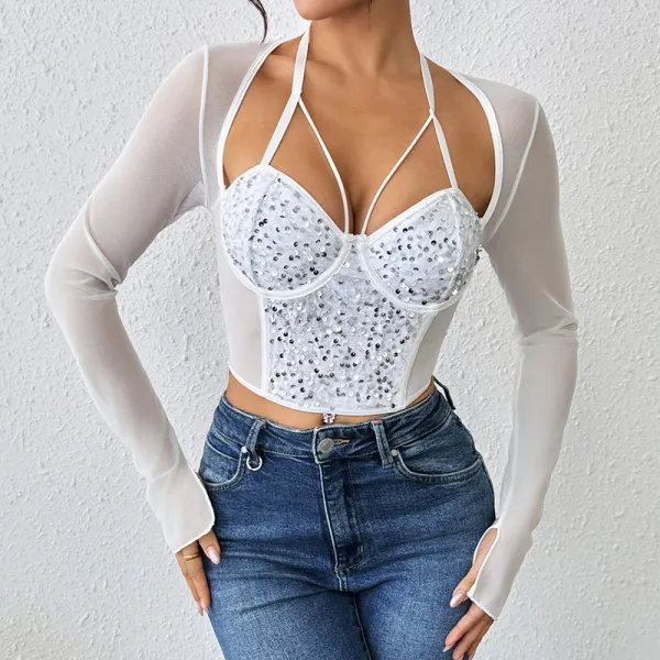 Sequin Lace Long Sleeve Top