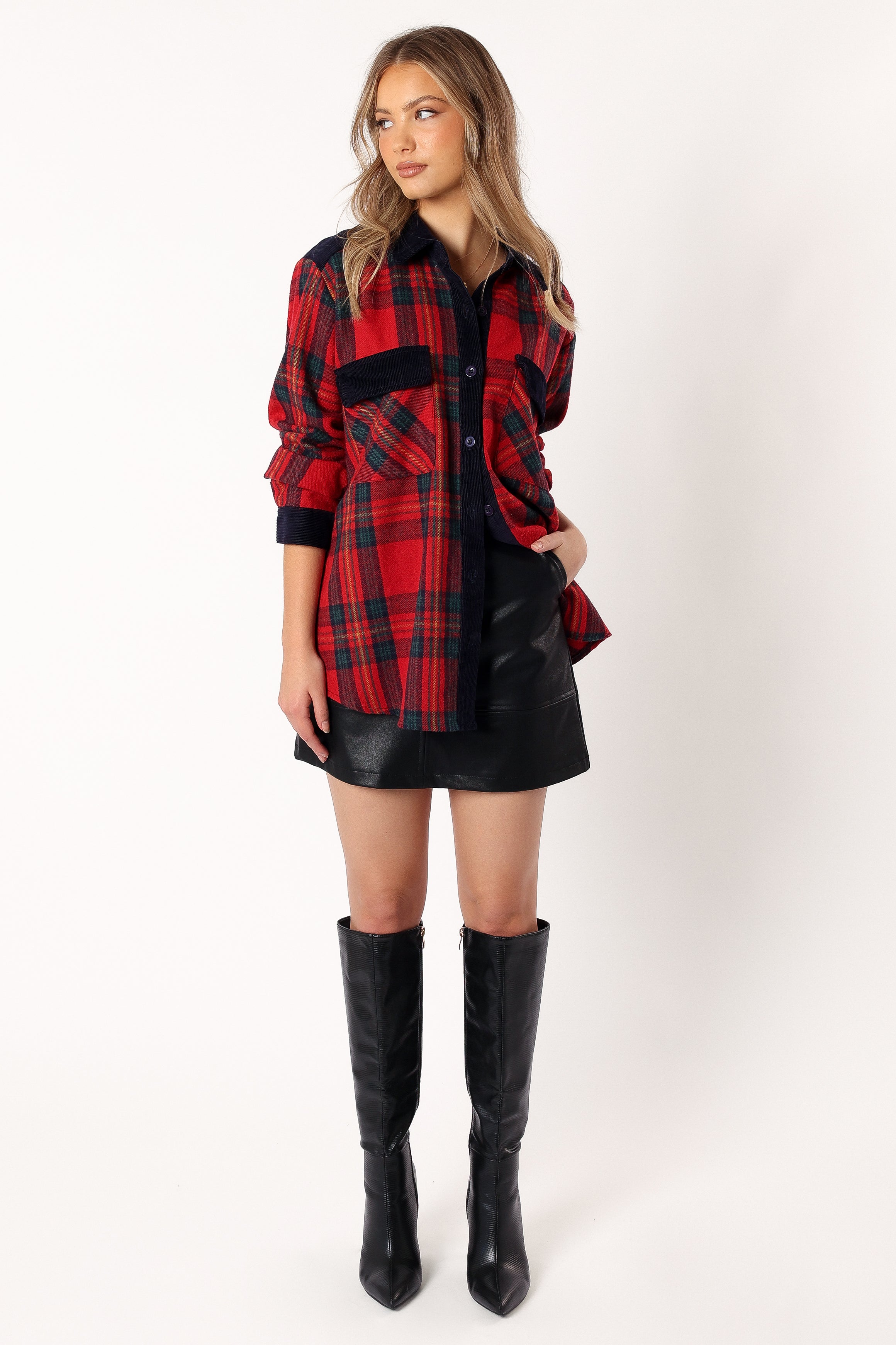 Lucille Plaid Shacket - Red/Navy