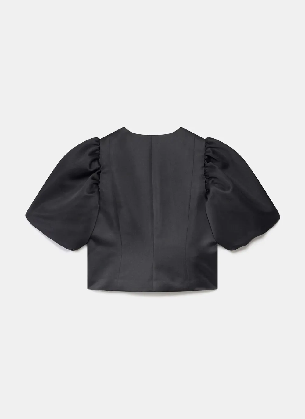 Casual Style Black Puff Sleeve Satin Jacket