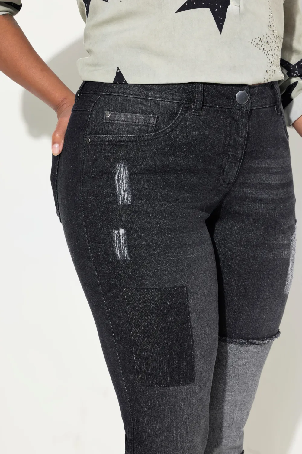 Roll Up Hem Spliced Jeans