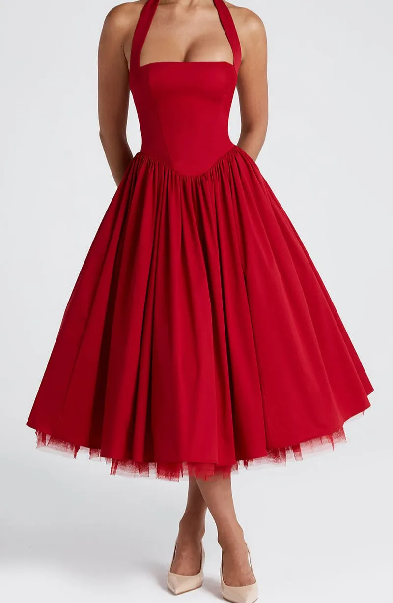 Halter Neckline Midi Dress