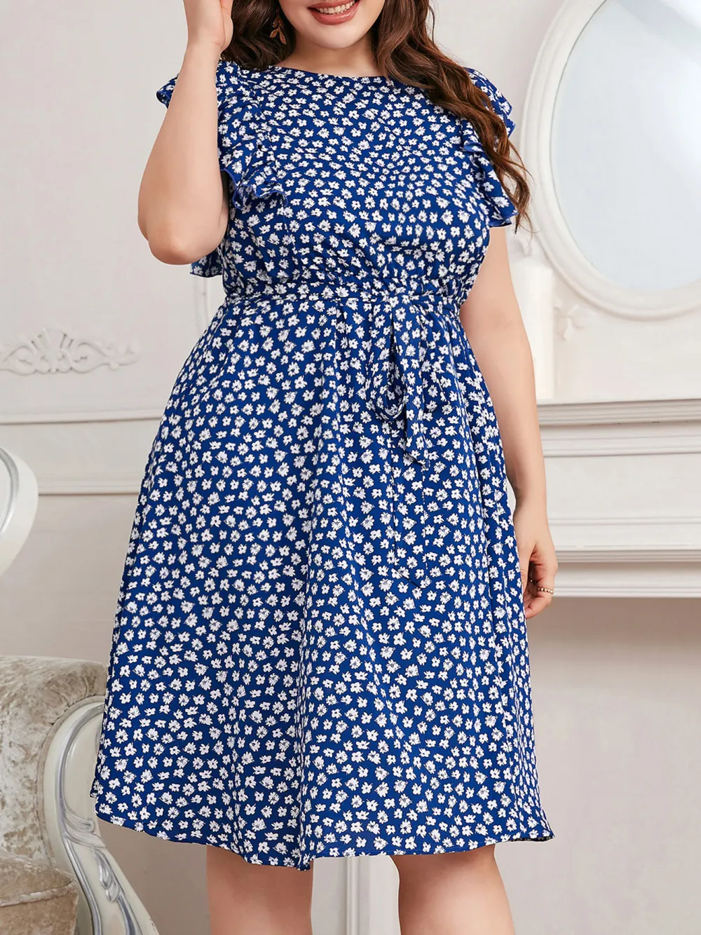 Plus Size Women Printed Sleeveless Swing Dress