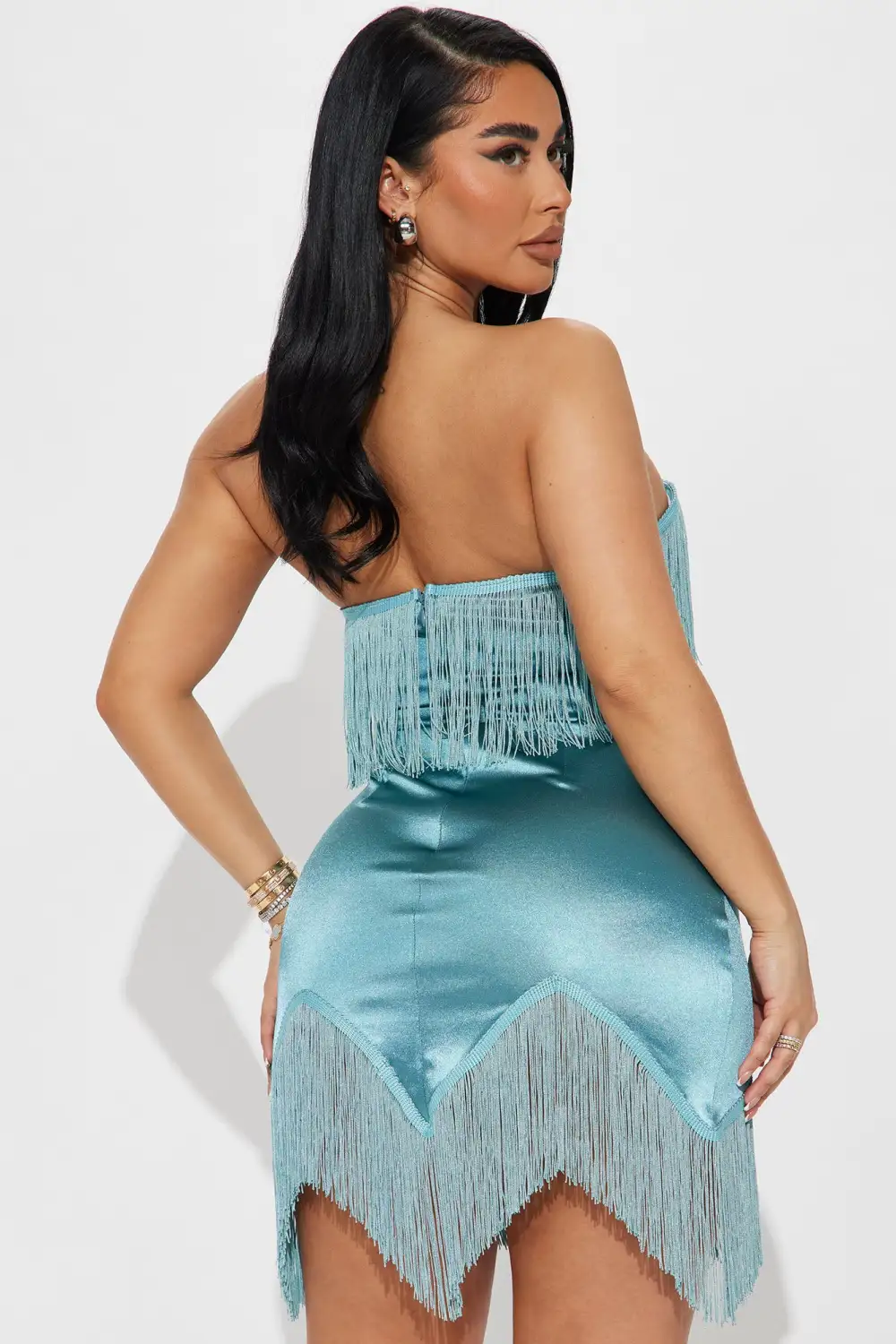 Gwen Fringe Mini Dress - Teal