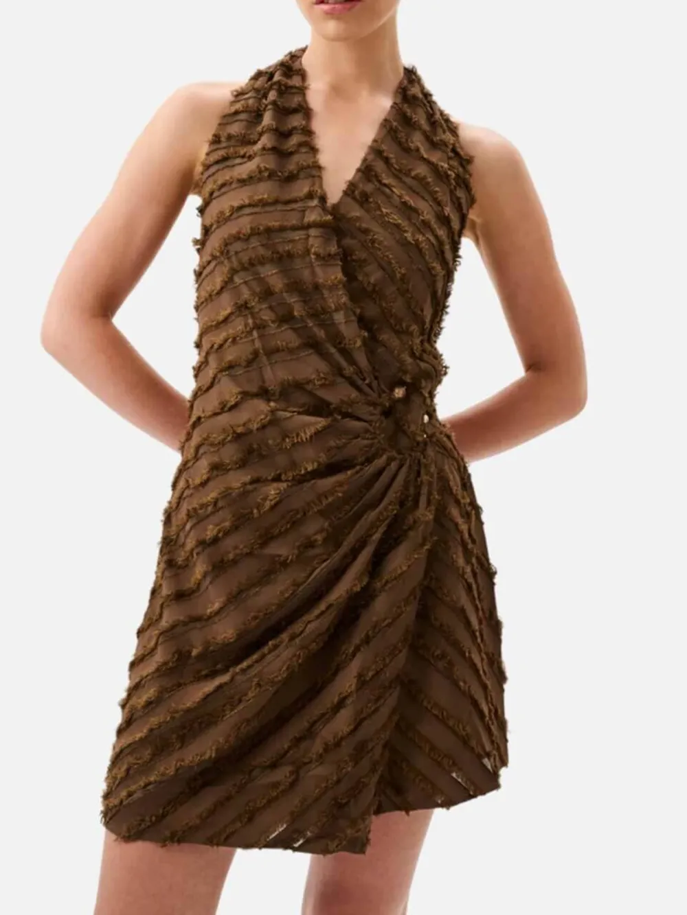 Texture Halter Neck Mini Dress