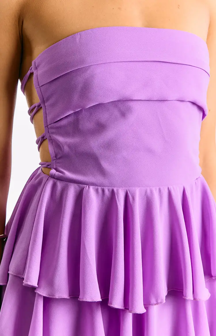 Strapless Ruffle Frills Magenta Mini Dress