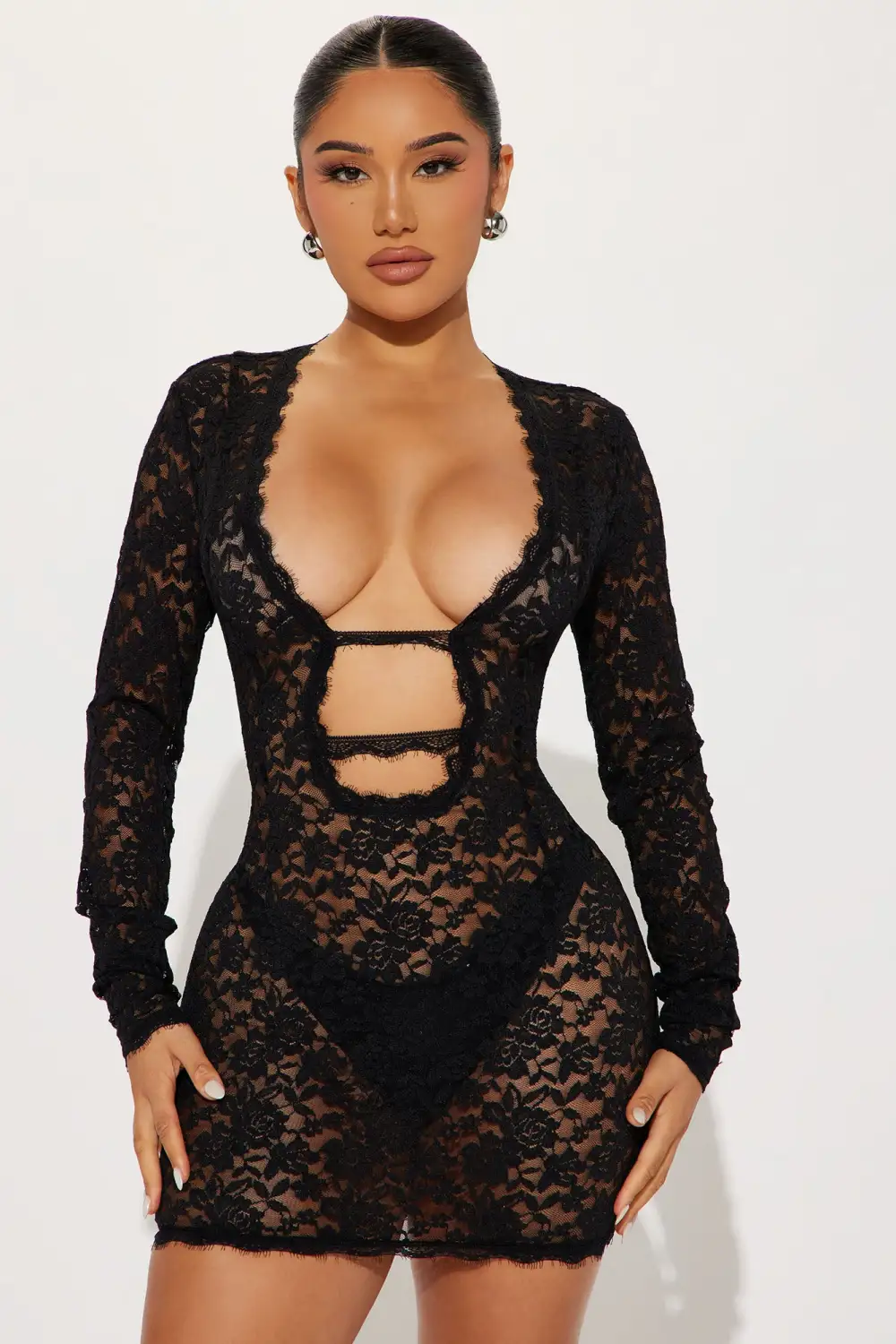 Victoria Lace Mini Dress - Black