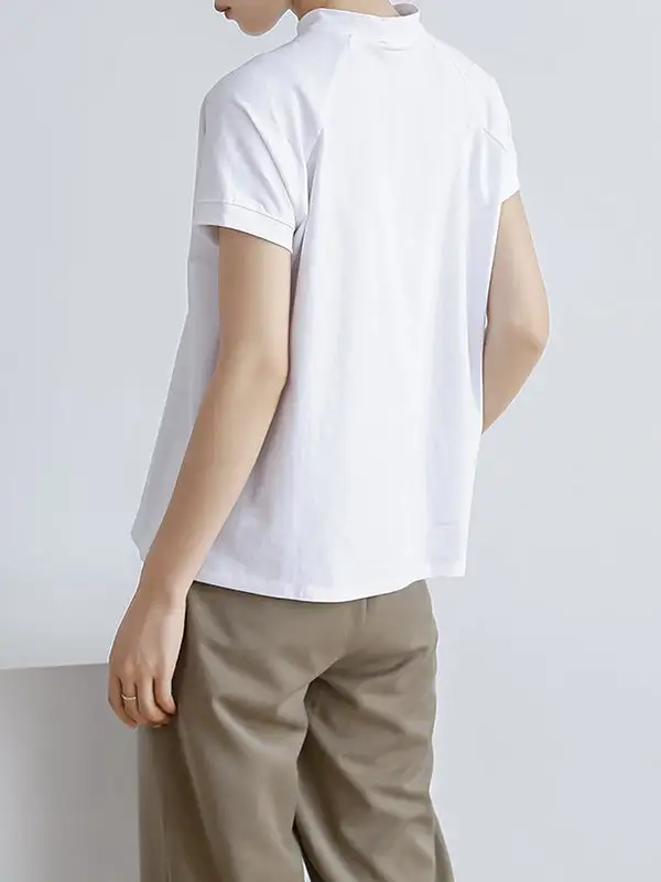 Casual Short Sleeve Relaxed Stand Collar T-Shirt