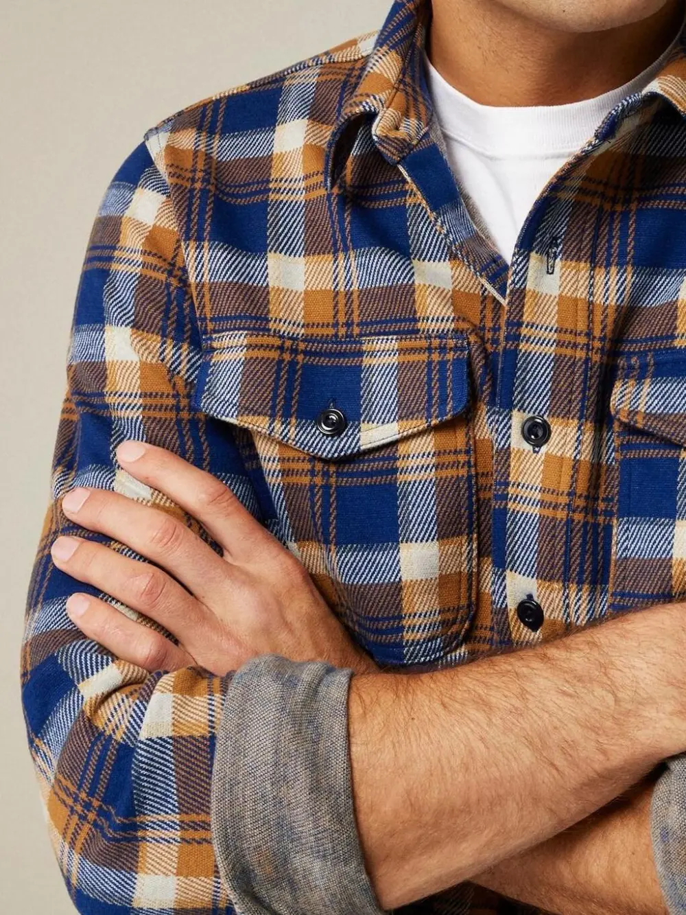 Brown And Navy Plaid Long Sleeve Shirt