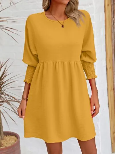 Round Neck Lantern Sleeve Mini Dress